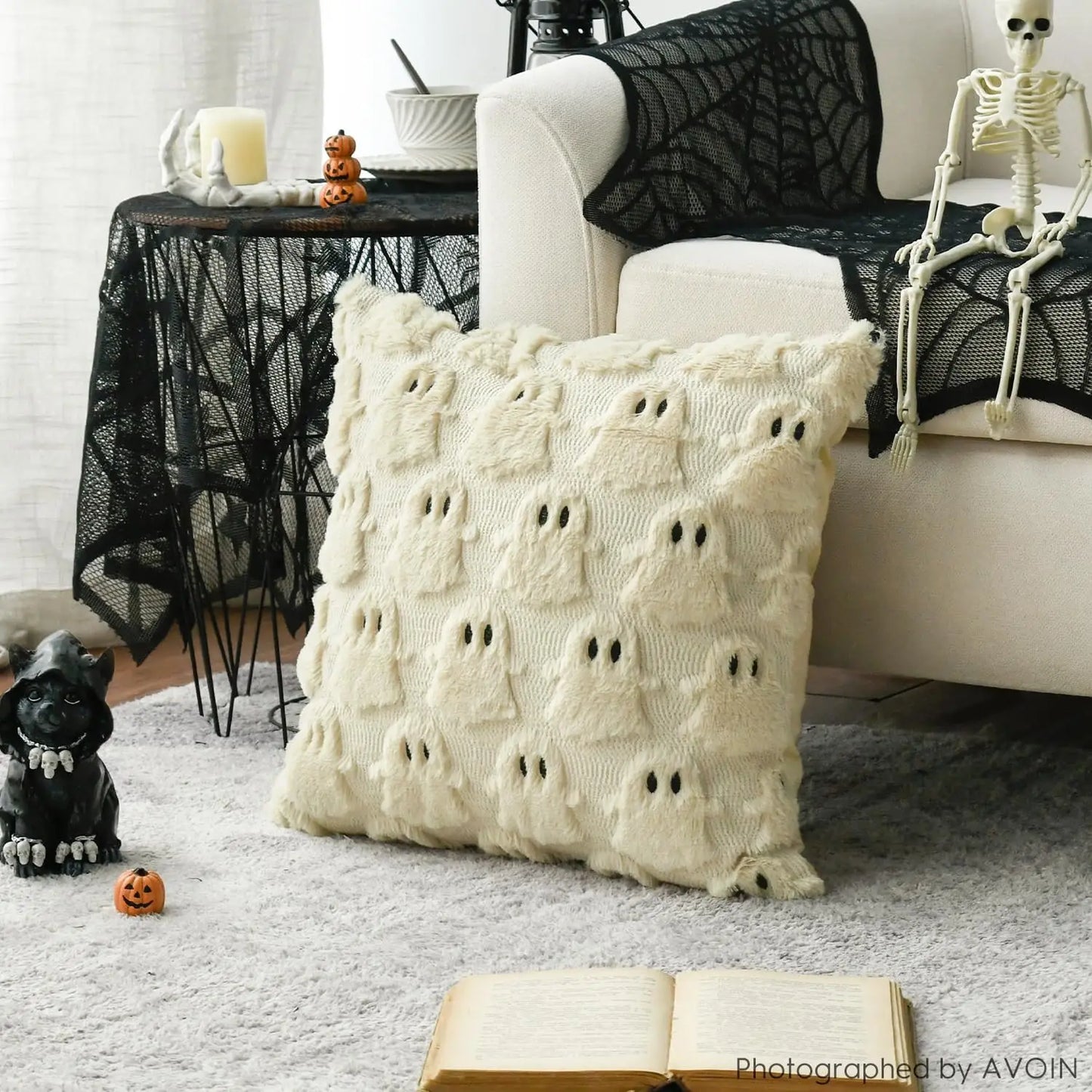 Colorlife Halloween Ghost Beige Throw Pillow Covers 2 16x16