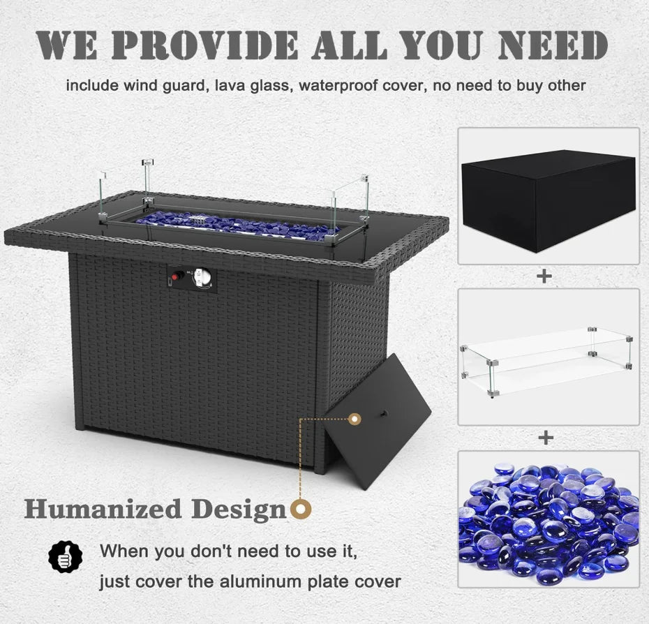 8 Piece Patio Furniture Set With 44 Inch Propane Fire Pit Table Sectional Wicker