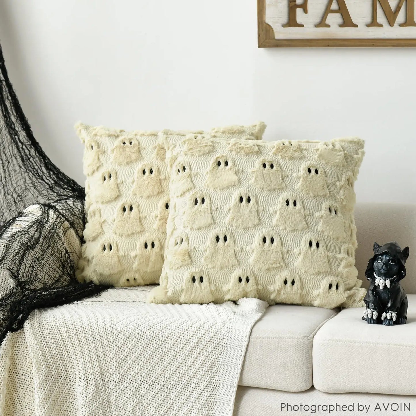 Colorlife Halloween Ghost Beige Throw Pillow Covers 2 16x16