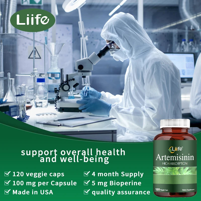 Liife Artemisinin with Biopenine Supports Healthy Aging and Digestive Health 120 Capsules 100 Mg Each 4 Month Supply From USA