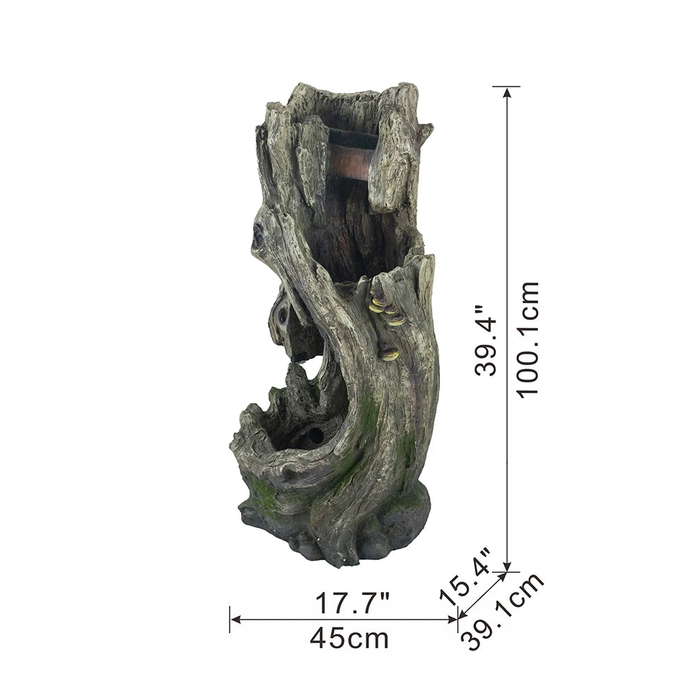 Tree Trunk Fountain Indoor Outdoor Polyresin Rustic Light