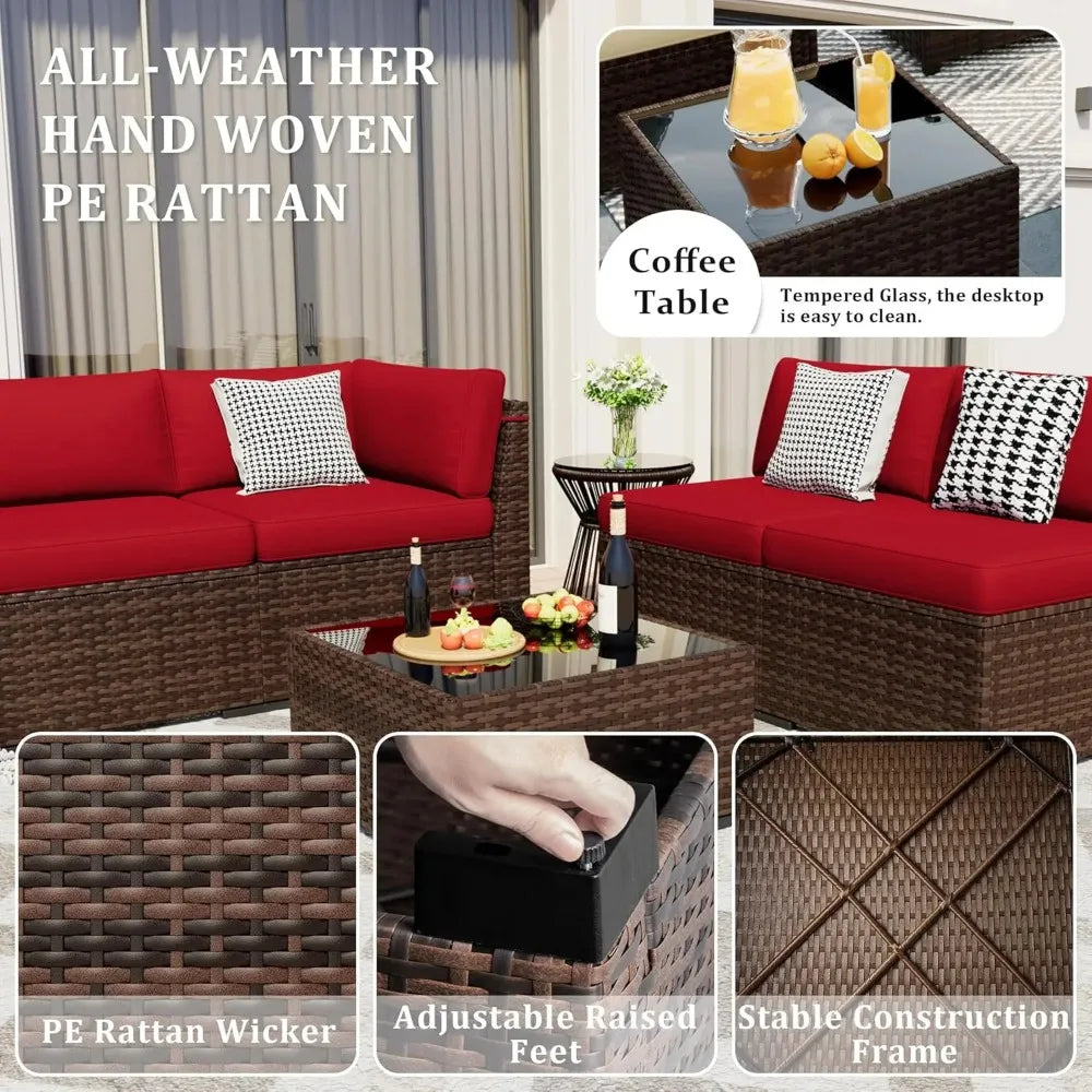8 Pieces Outdoor Patio Furniture Set with 44" Fire Pit Table Rattan Sectional Conversation Sets w/Gas Fire Pit
