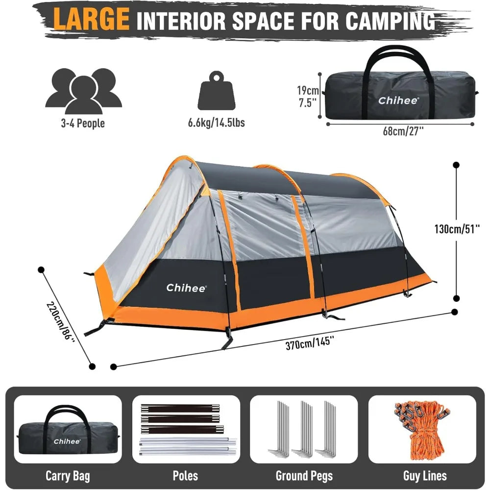 Camping Tents Tunnel Tent for 4 Person Family with 2 Doors Extra Weatherproof Outdoor Shelter for All Seasons