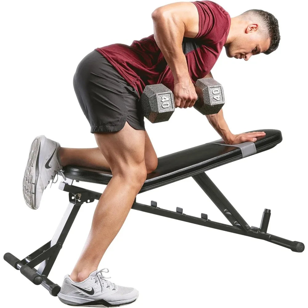 Sunny Health and Fitness Compact Premium Incline Bench Press Bar Rack Set with Optional Leg Extension Developer and Preacher Curl
