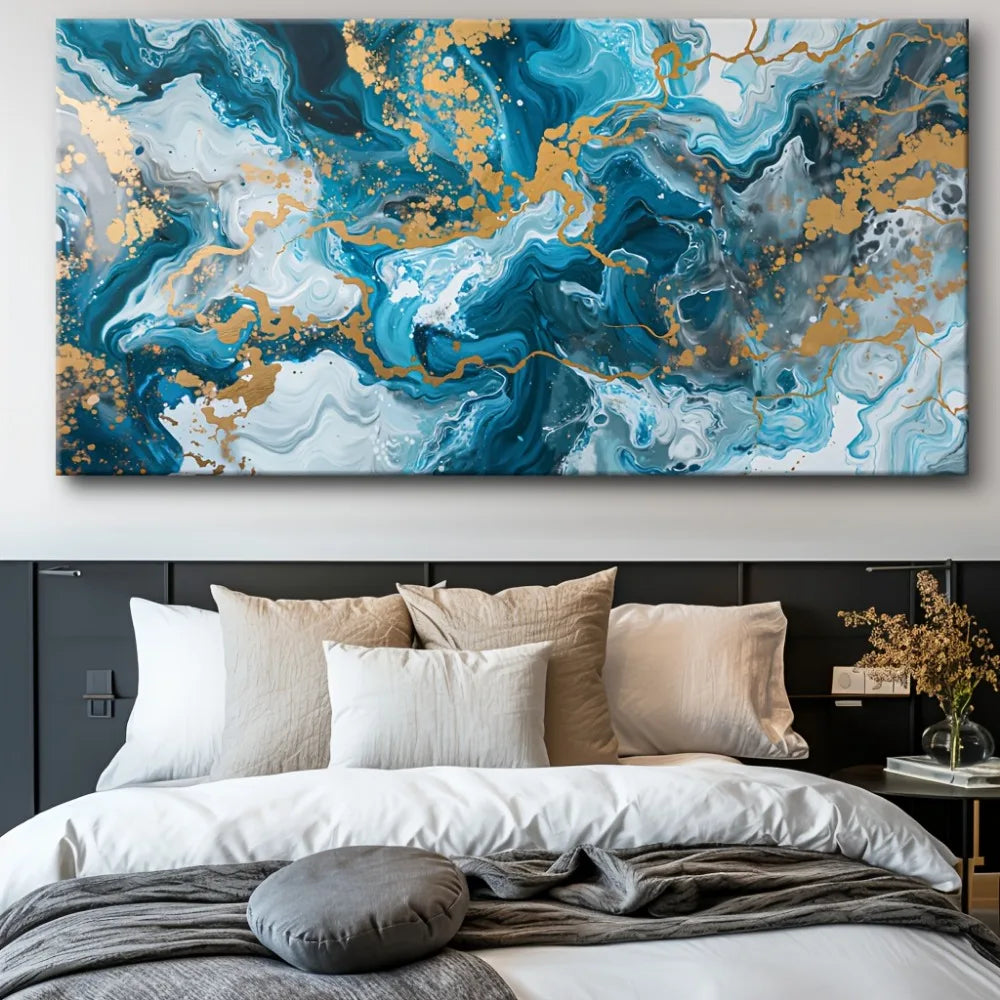 Blue Abstract Canvas Print Wall Art for Living Room