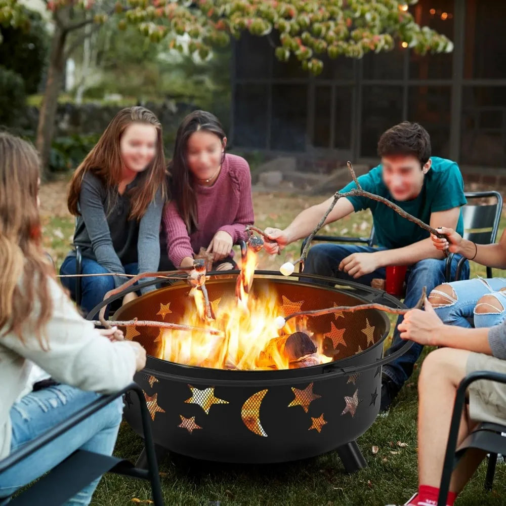 30 Inch Wood Burning Fire Pit With Spark Screen And Poker