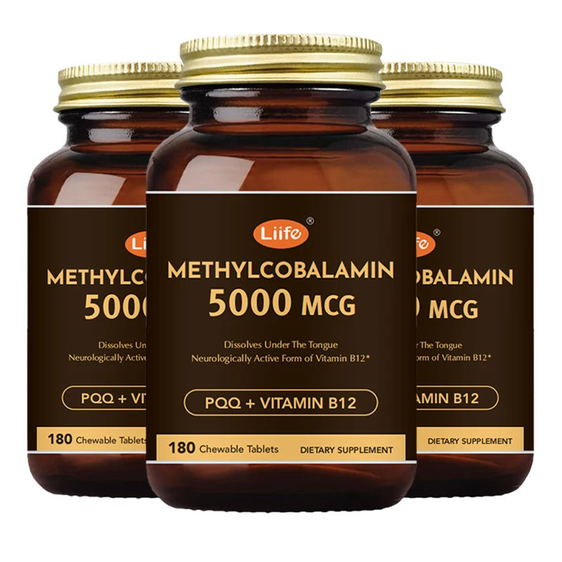Liife B12 Methylcobalamin 5000mcg Gluten Free Fast Dissolving Sublingual Tablets for Energy and Brain Health Made in USA