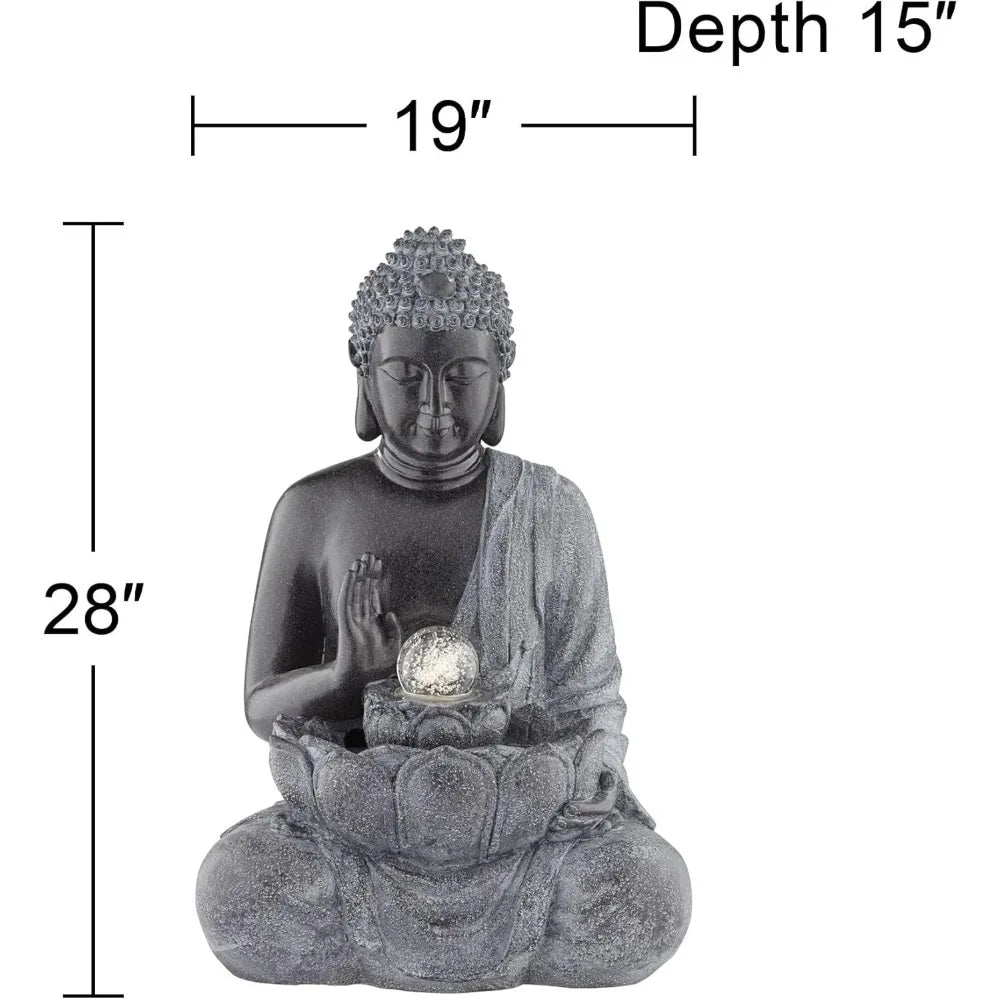 Sitting Buddha 28 Inch High Large Zen Asian Indoor Outdoor Decor Faux Stone Floor Water Fountain with LED Light
