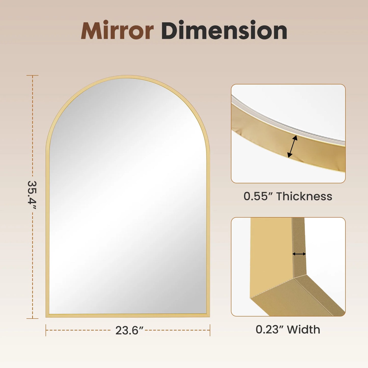 Arched Metal Framed Wall Hanging Mirror 26 By 38 Inches Bathroom Decor