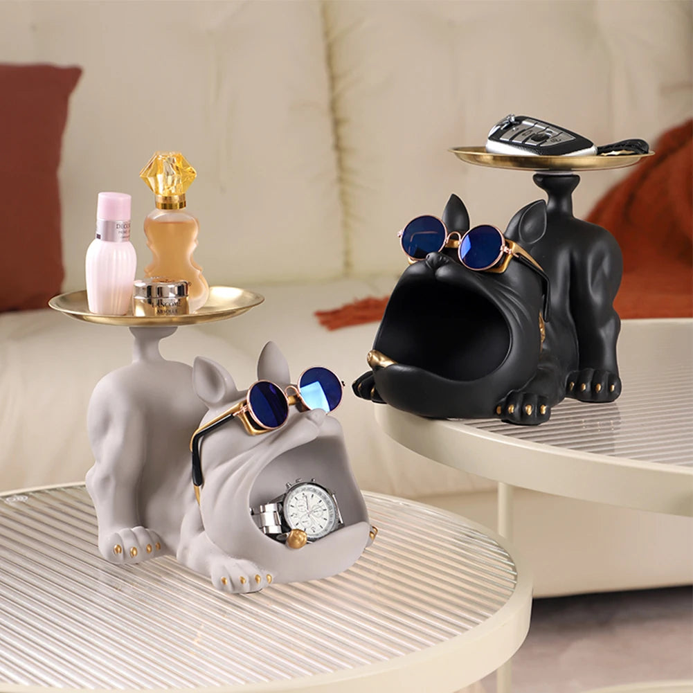 Decorative Pitbull Statue Resin Craft Animal Sculpture Storage Tray for Living Room Hallway Home Decoration