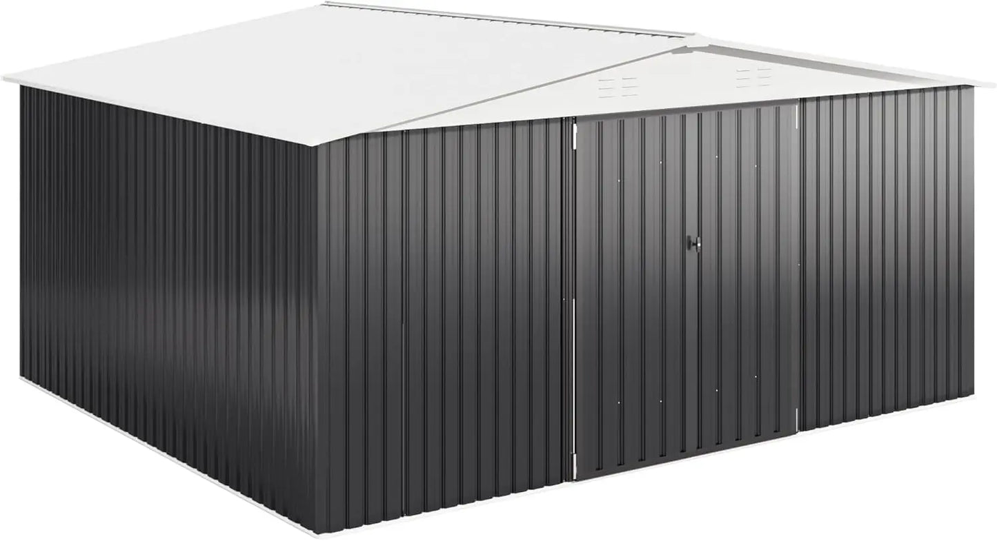 12x14 Ft Outdoor Metal Storage Shed With Lockable Doors