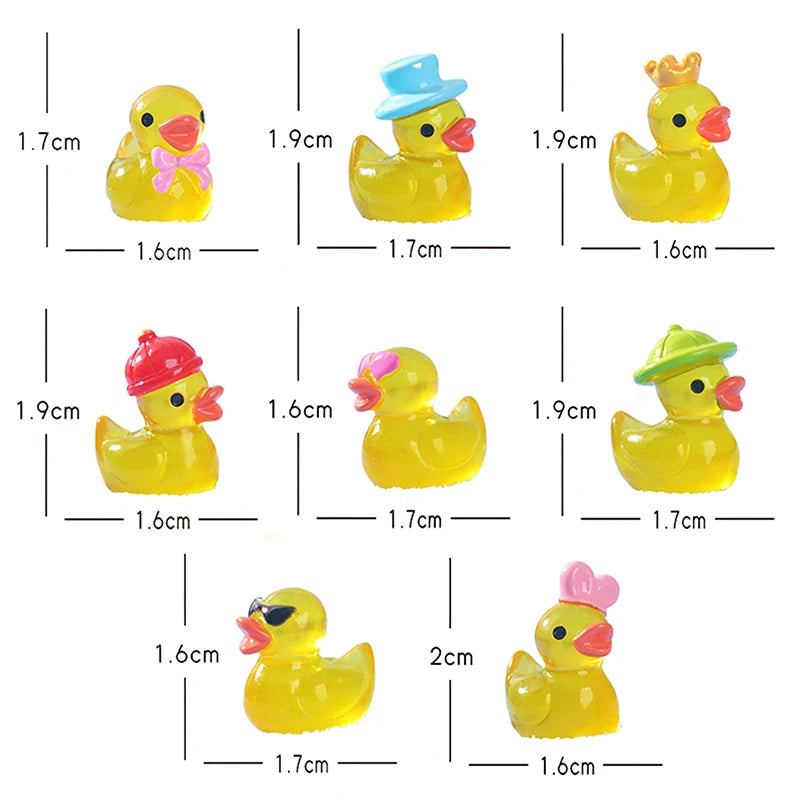 30pcs Luminous Resin Mini Yellow Duckling Miniatures Doll House Glow-in-the-Dark Ducks Figurines For DIY Aquarium Garden Decor