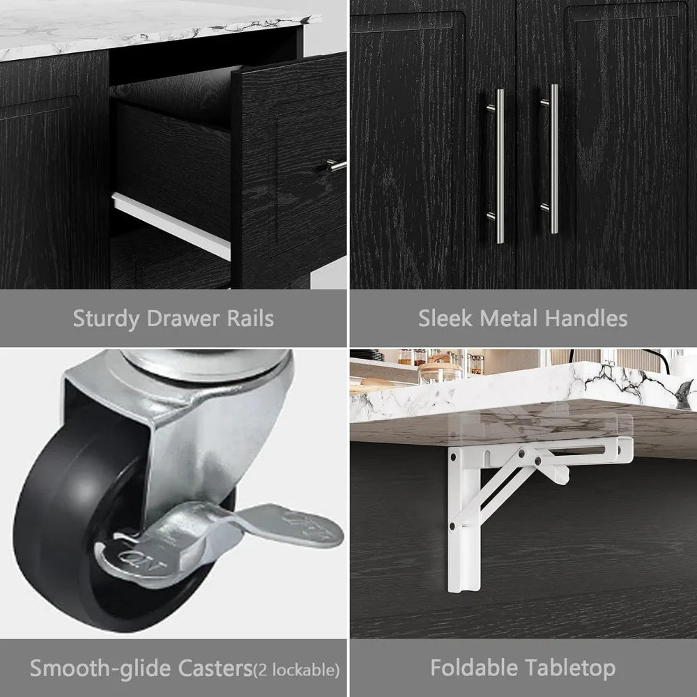 Rolling Kitchen Island With Marble Top And Storage Cart