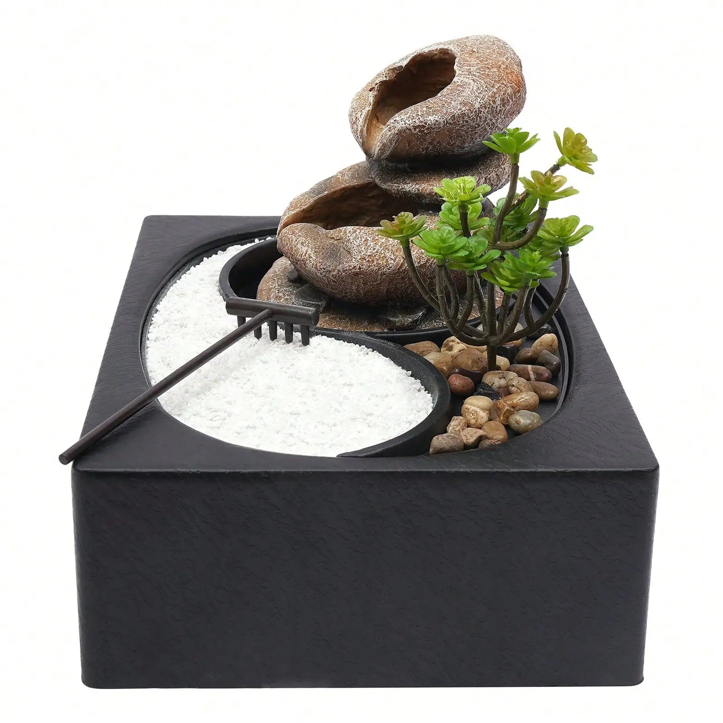 11.4x8.3x8.7 Inch Tabletop Fountain With LED Light Waterfall Zen Meditation Desktop Resin Rockery Water Fountain Bonsai Decor Gift