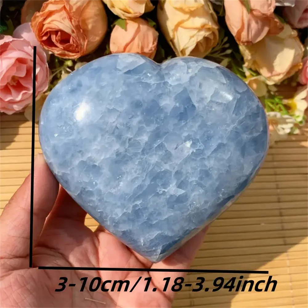 1pc Natural Celestite Heart Crystal Love Carved Palm Stone Thumb Polished Pocket Gemstone