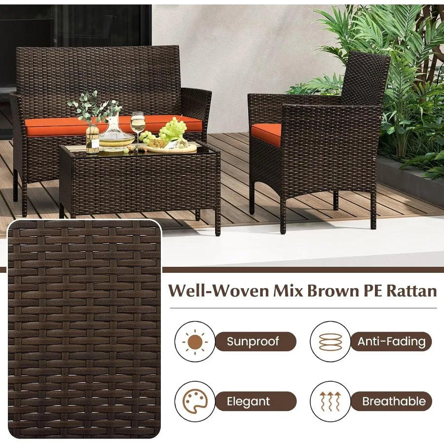 8 Piece Patio Rattan Conversation Set Wicker Furniture Chair