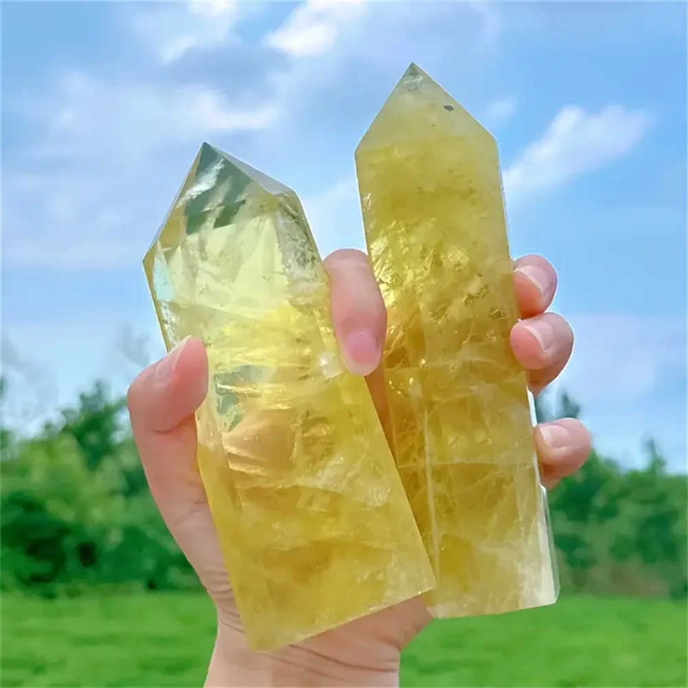 1pc Natural Crystal Yellow Quartz Column Yellow Quartz Rod Beautiful Home Decoration Pyramid