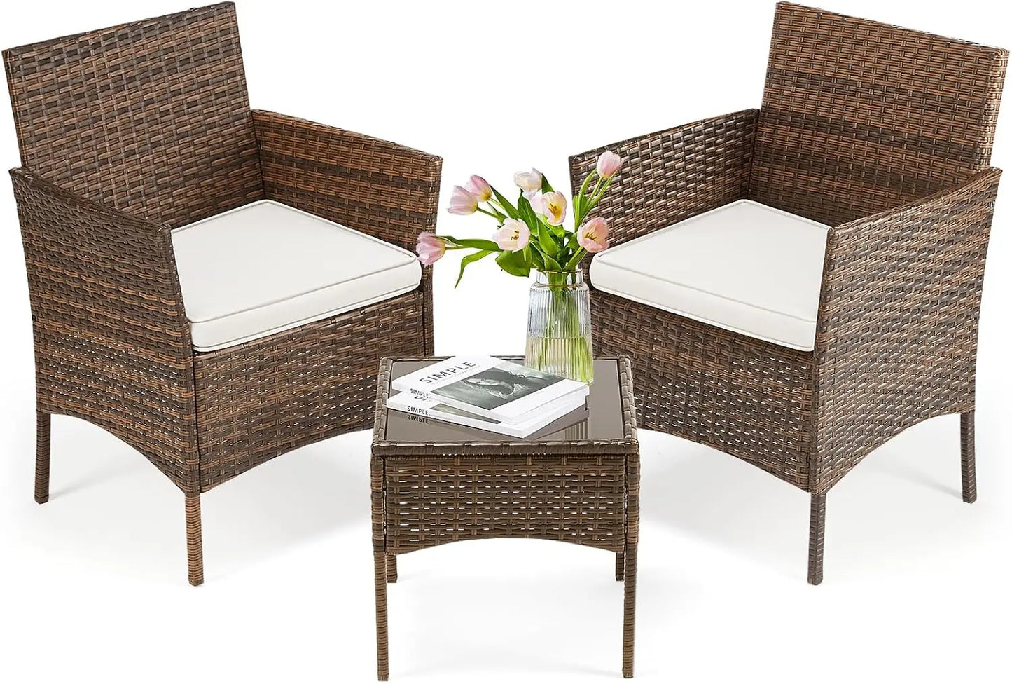 Patio Furniture Set 4 Pieces Outdoor Wicker Furniture with Coffee Table Modern Rattan Patio Chairs Conversation Set with Sofa