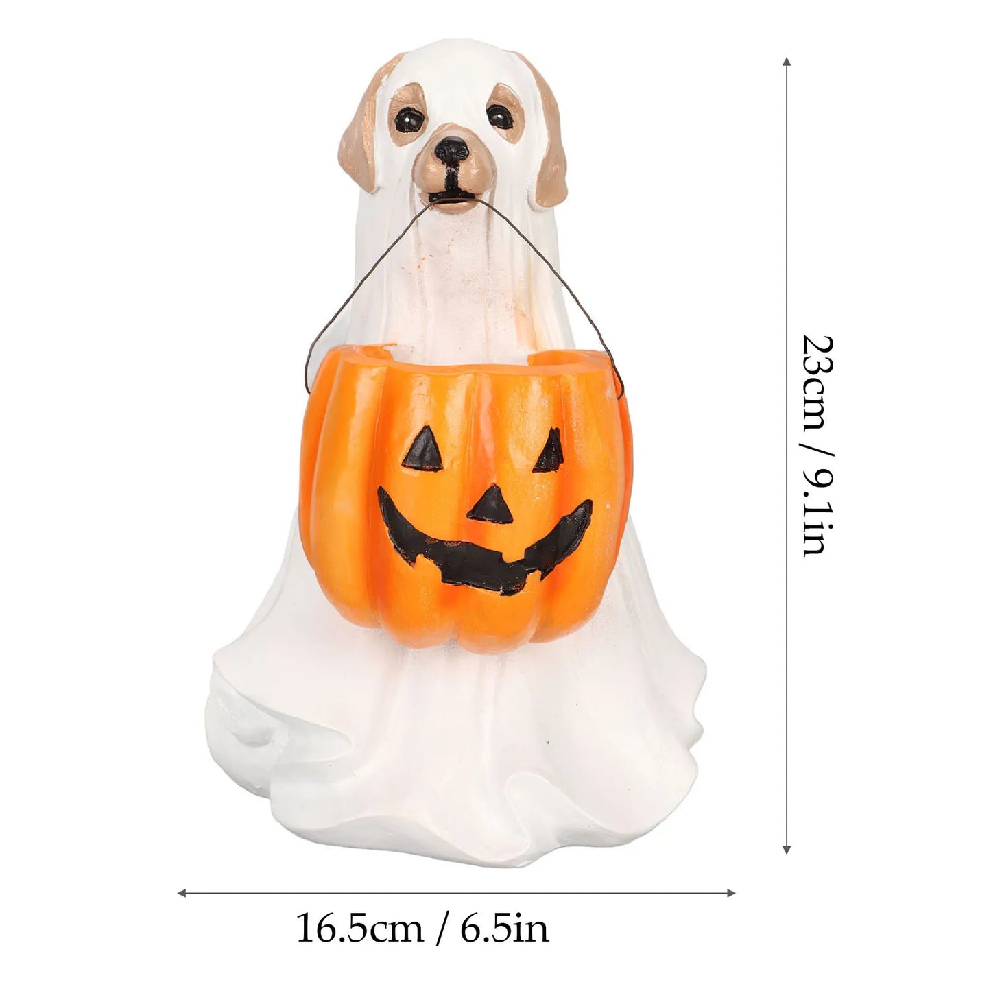 Halloween Ghost Dog Statue Resin Pumpkin Dog Ornament Cute Spooky Ghost Dog Figurine for Indoor Outdoor Pumpkin Dog Figurine