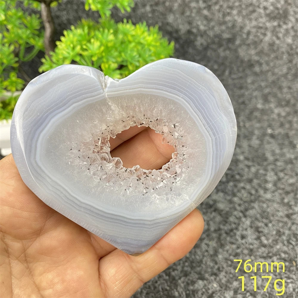 Natural Blue Agate Geode Heart Shaped Agate Reiki Healing Spiritual Meditation Home Decor Birthday Gift