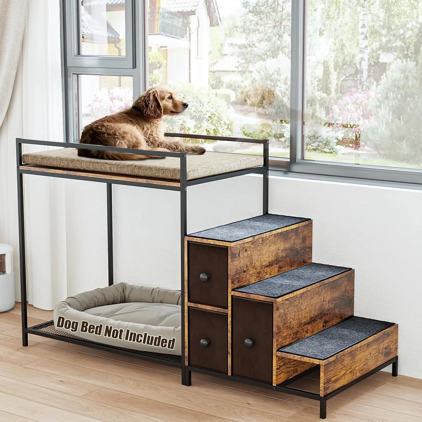 Pet Bunk Bed With Stairs And Storage Window Perch With Foam