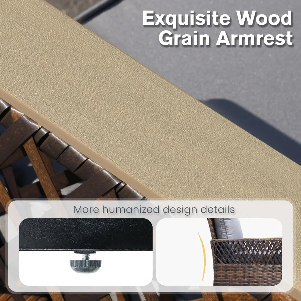 Patio Furniture Set Outdoor Swivel Glide Chairs with Ottomans Three Seat Sofa and Dining Table All Weather Conversation Set