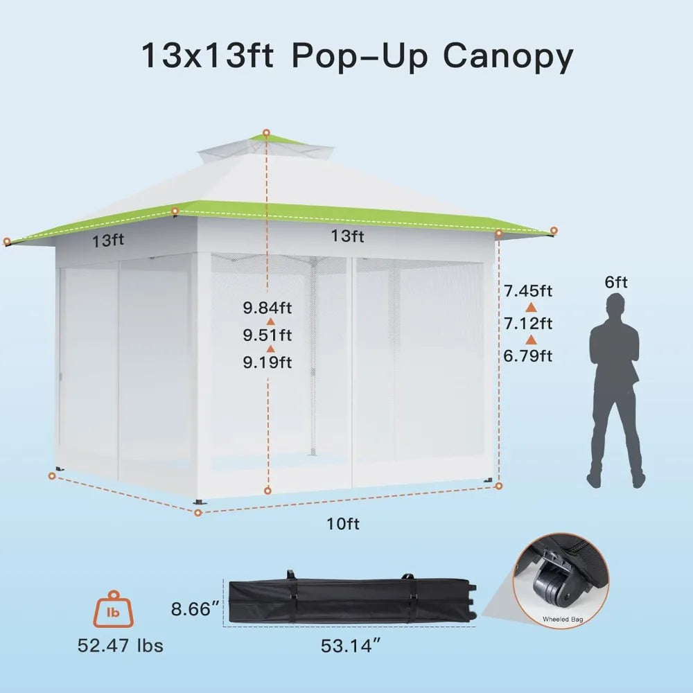 Amada 13x13 Pop Up Gazebo Outdoor Canopy Tent with Mosquito Netting for Backyard and Patio Furniture