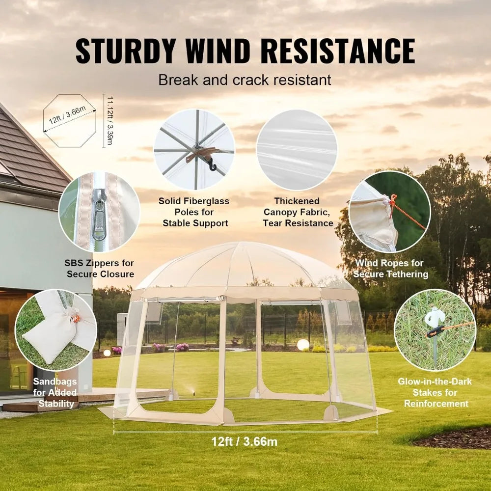 Upgraded Pop Up Bubble Tent for 8 to 10 People - Simple Assembly Required - 12 by 11.1 Feet Outdoor Clear Bubble Dome - Weatherproof Camping Tent