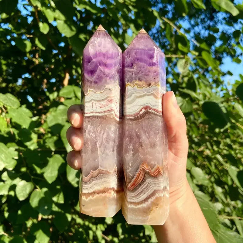 1PC Stunning Rare Amethyst Lace Agate Crystal Tower Reiki Healing Natural Stone Meditation Focus Spiritual Gift