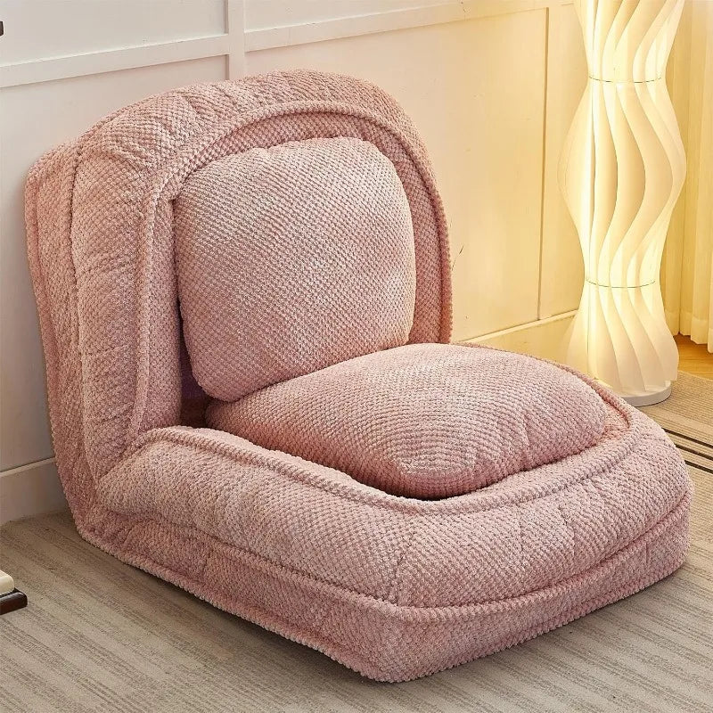 Foldable Tatami Lazy Sofa Couch Bed with 5 Adjustable Positions Space Saving Design Human Dog Bed with Cushion Back Easy Assembly for Apartment Living Room Bedroom Pink