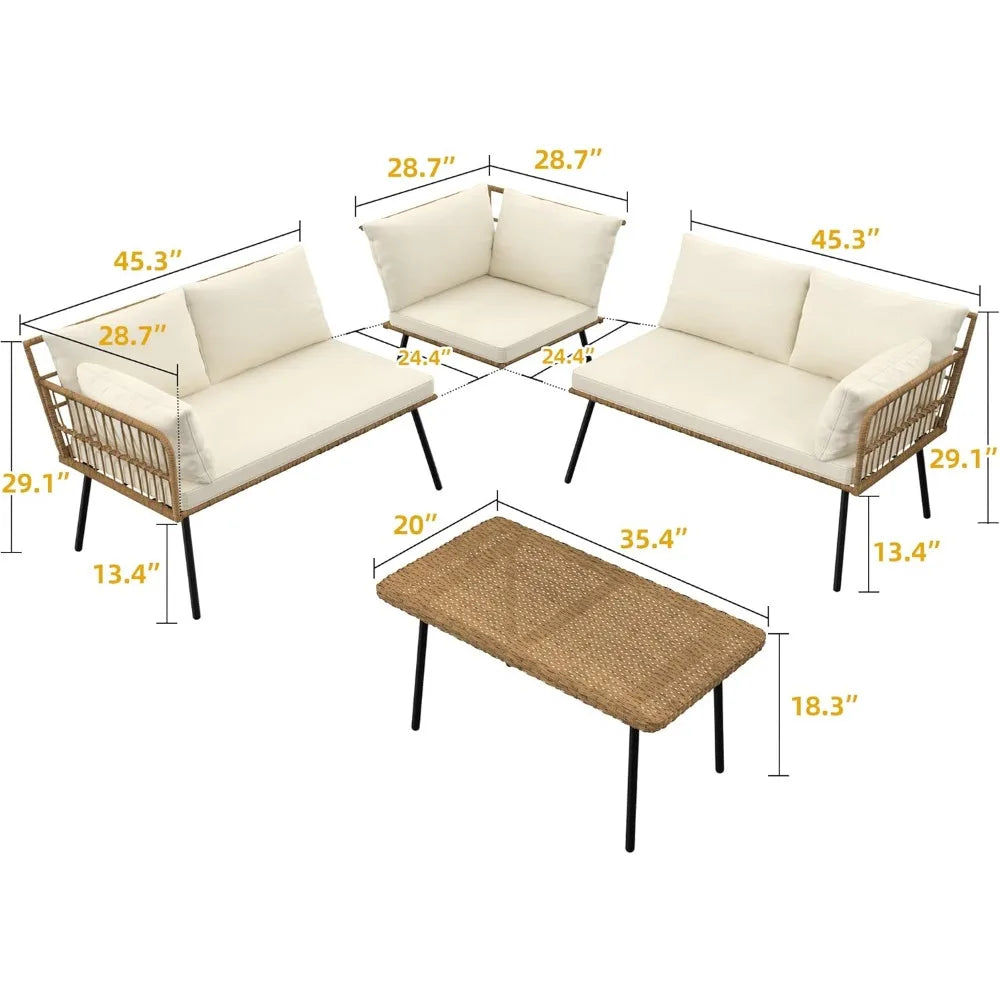 Patio Furniture Set 4 Pieces Outdoor L Shaped Rattan Sofa
