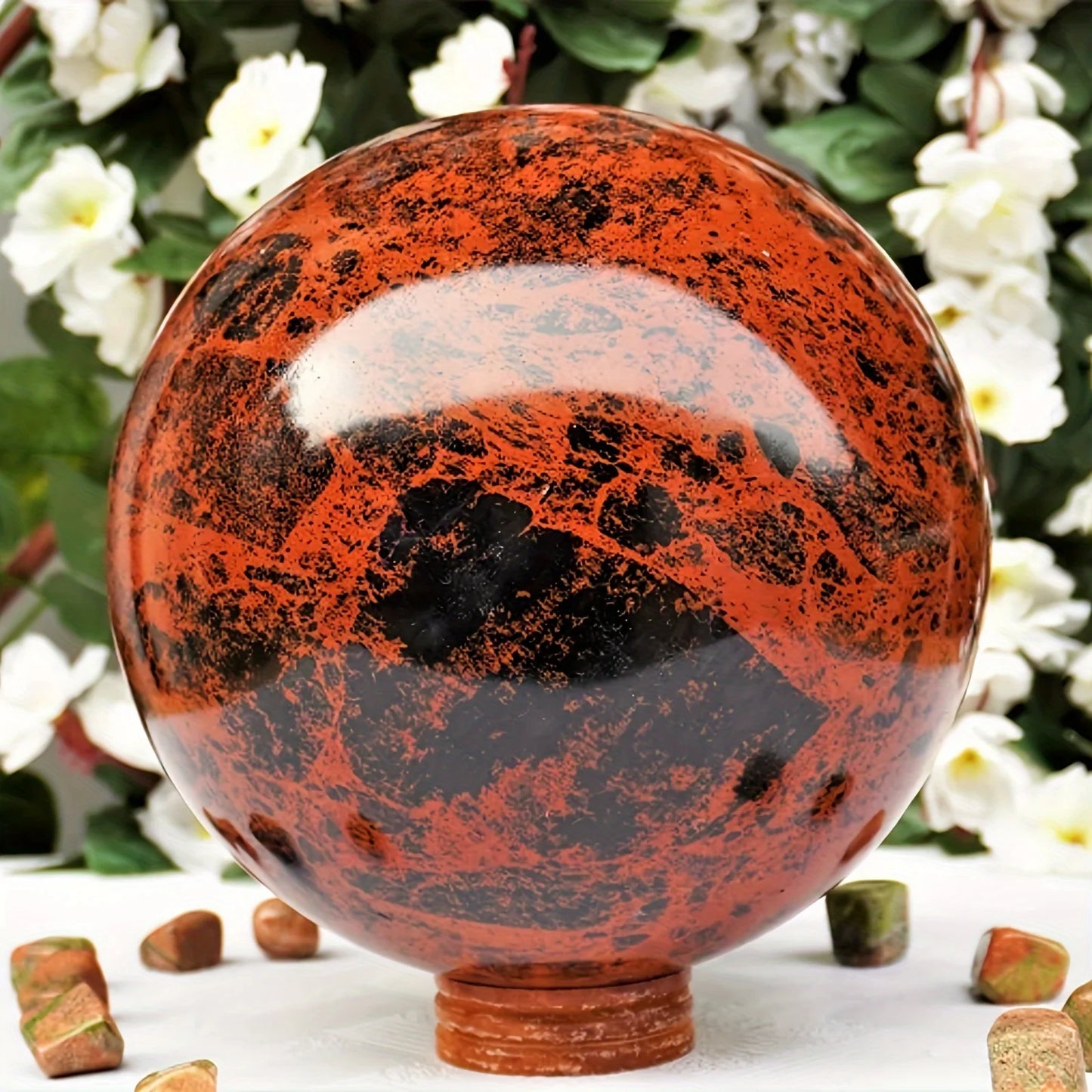 Red Obsidian Sphere Polished Crystal Gift For Family Theme