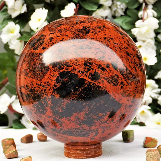 Red Obsidian Sphere Polished Crystal Gift For Family Theme