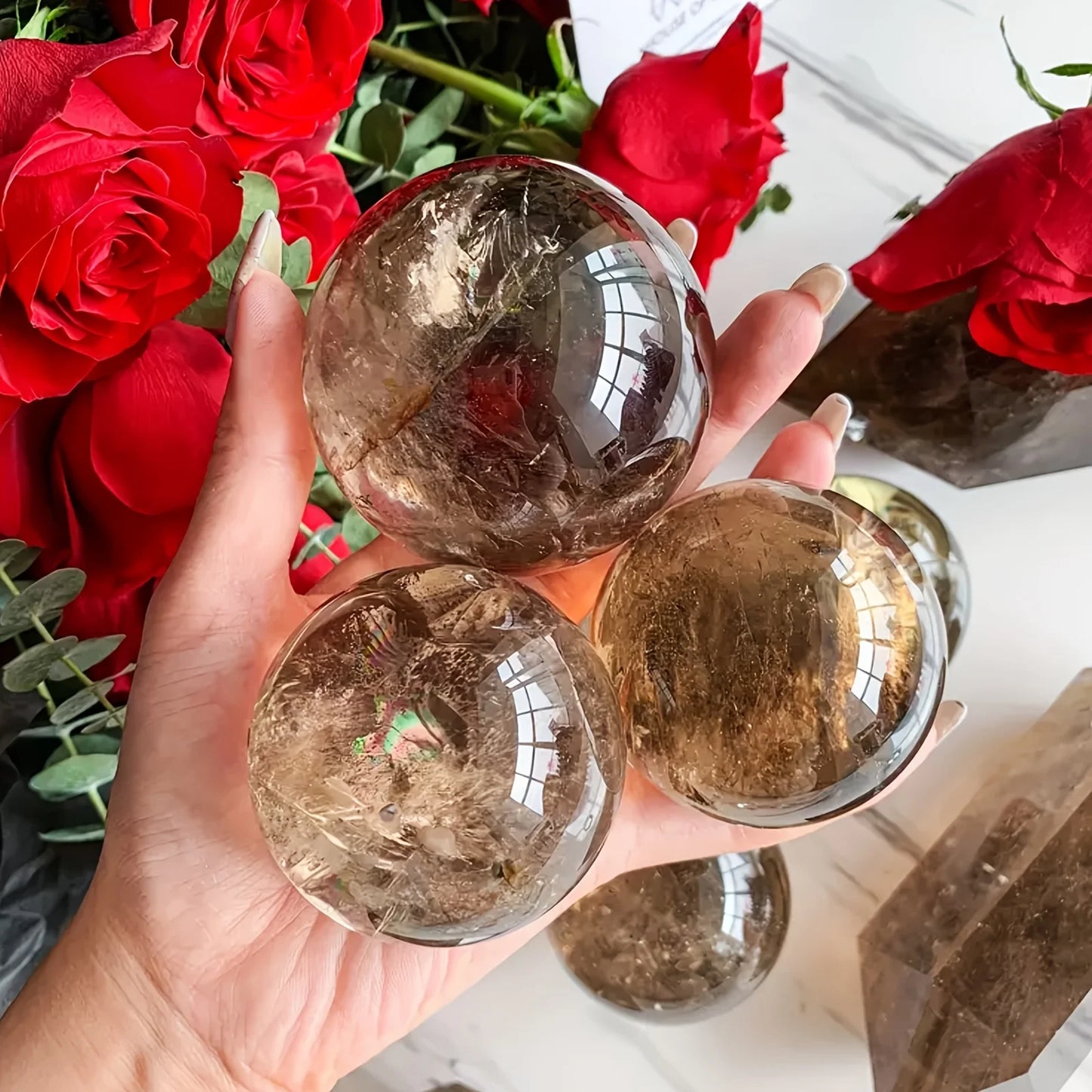 Smoky Quartz Crystal Sphere Unique Gift For Home Decor