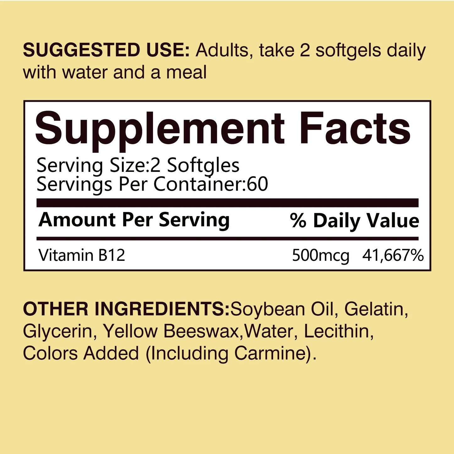 Vitamin B12 500mcg Energy Metabolism Support Nervous System Sleep Health Improve Mood 120 Capsules