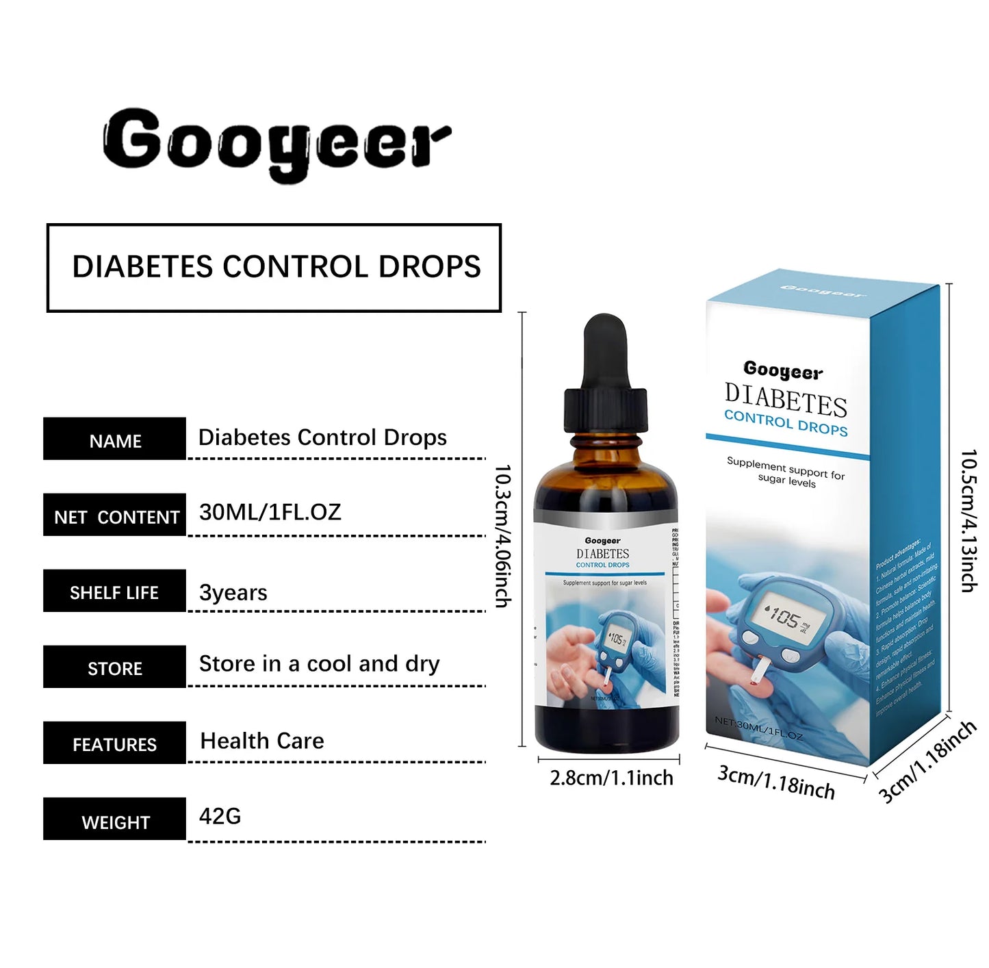 Googeer 30ml Blood Sugar Control Drops Vitamin B1 Oral Regulator Enhance Immunity Health Care