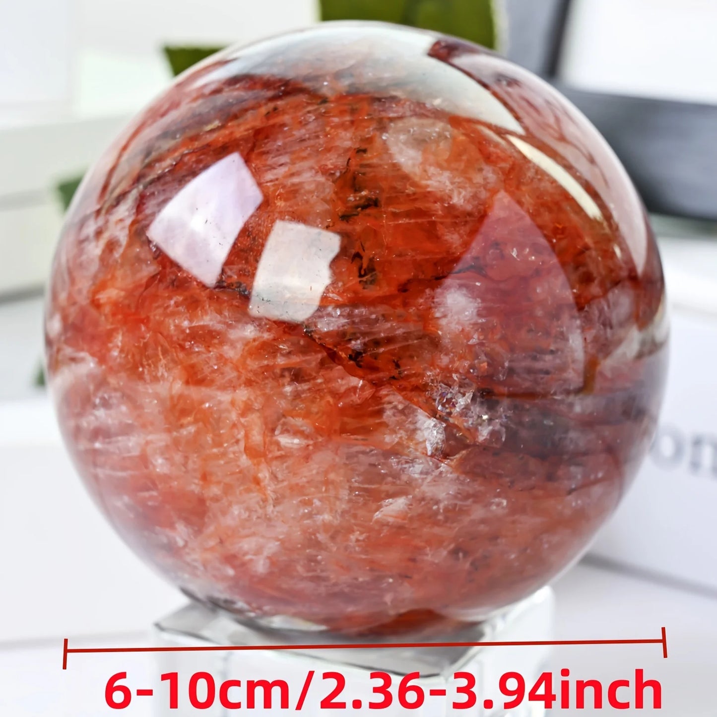 Large Fire Quartz Crystal Sphere Polished Ball Home Decor Gift Souvenir Magic Point Healing Stone