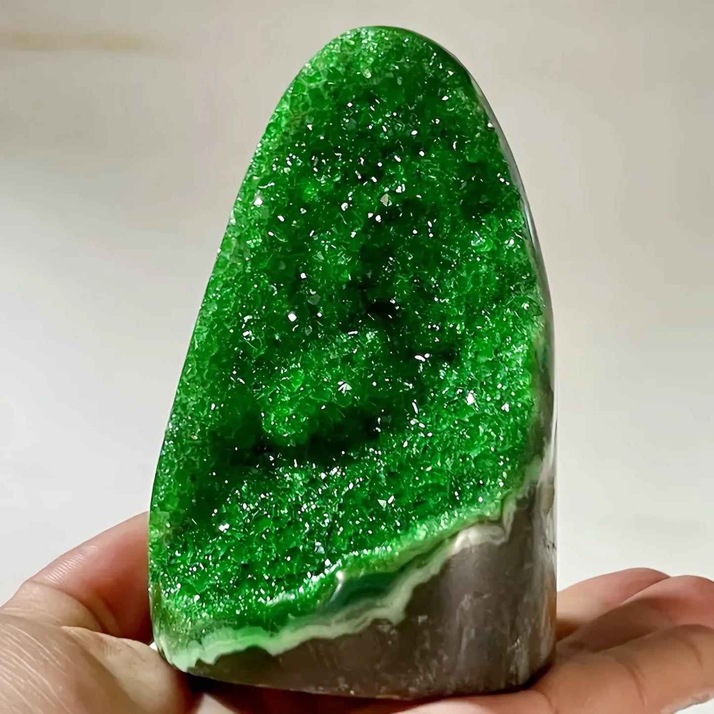 Sparkling Green Crystal Cluster Geode with Polished Edges
