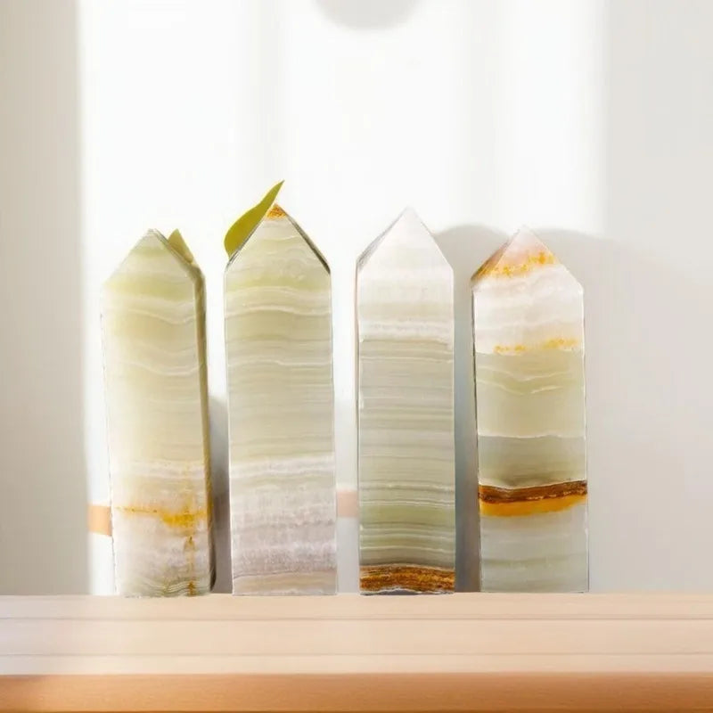 Natural Afghan Jade Four Sided Crystal Tower Magic Point Healing Stone Obelisk Wand Stone Home Decor