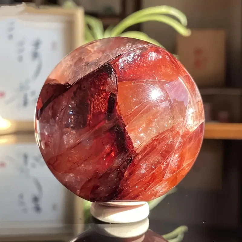 Large Fire Quartz Crystal Sphere Polished Ball Home Decor Gift Souvenir Magic Point Healing Stone