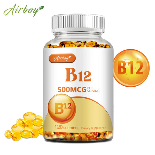 Vitamin B12 500mcg Energy Metabolism Support Nervous System Sleep Health Improve Mood 120 Capsules