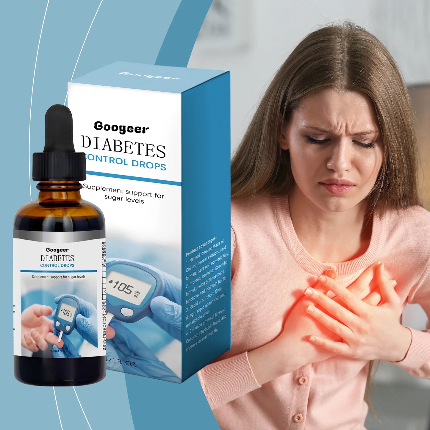 Googeer 30ml Blood Sugar Control Drops Vitamin B1 Oral Regulator Enhance Immunity Health Care