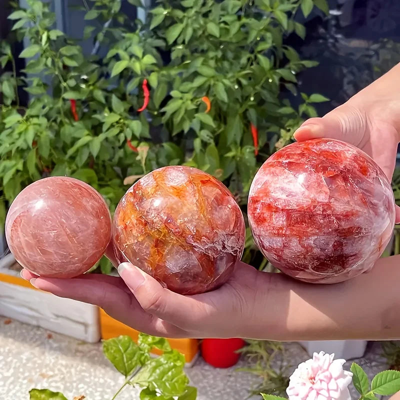 Large Fire Quartz Crystal Sphere Polished Ball Home Decor Gift Souvenir Magic Point Healing Stone