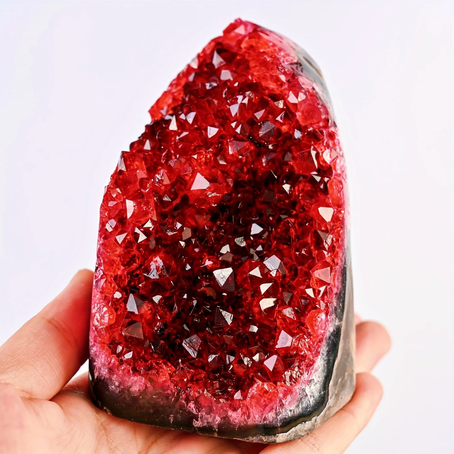 Rare Red Geode Crystal Cluster Cut Base For Home Decor