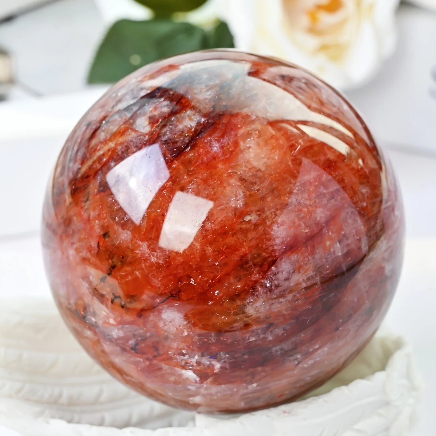 Large Fire Quartz Crystal Sphere Polished Ball Home Decor Gift Souvenir Magic Point Healing Stone