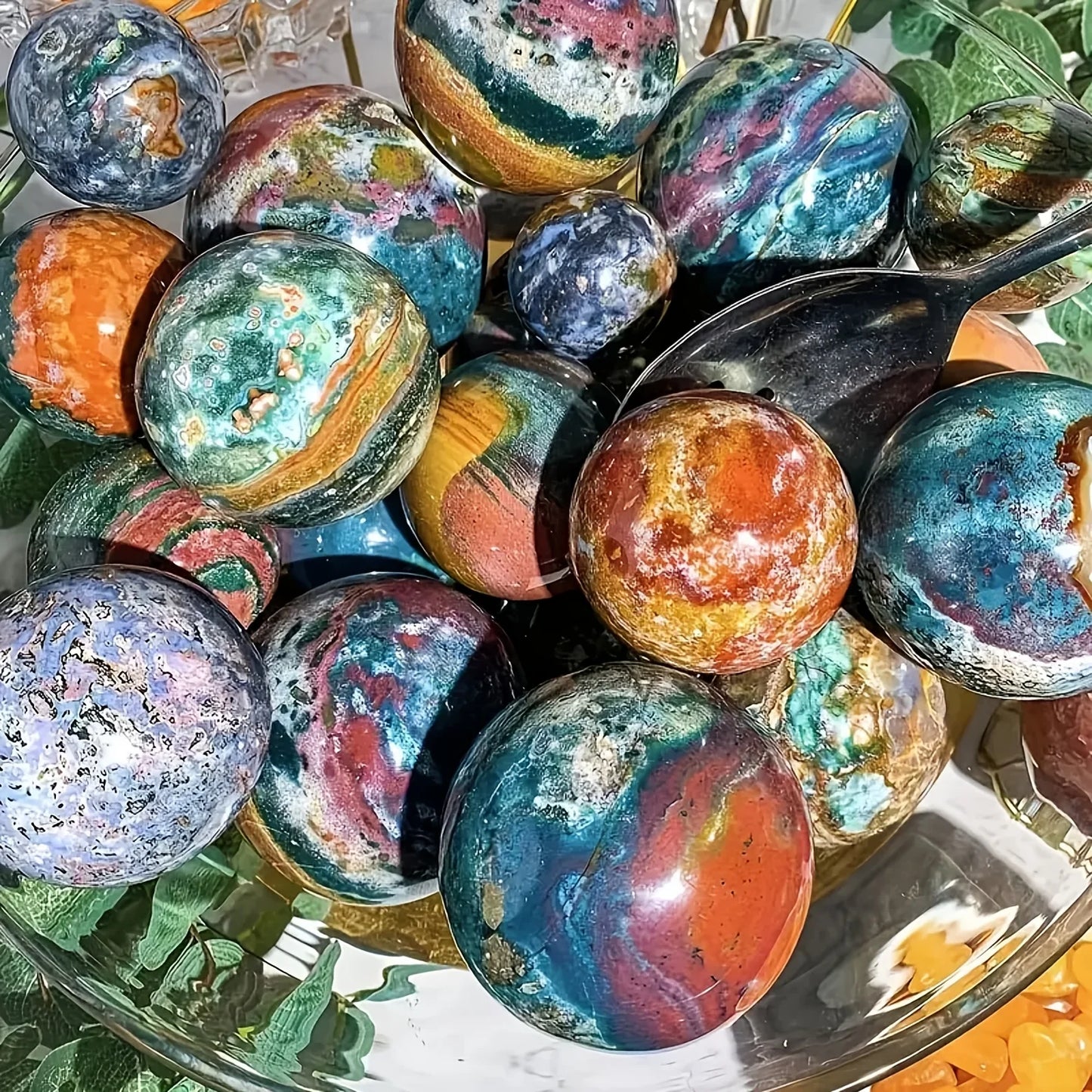 Natural Ocean Jasper Ball Decoration Healing Crystals Souvenir Gift Divination Decoration Ball Crystal Energy Home Decoration