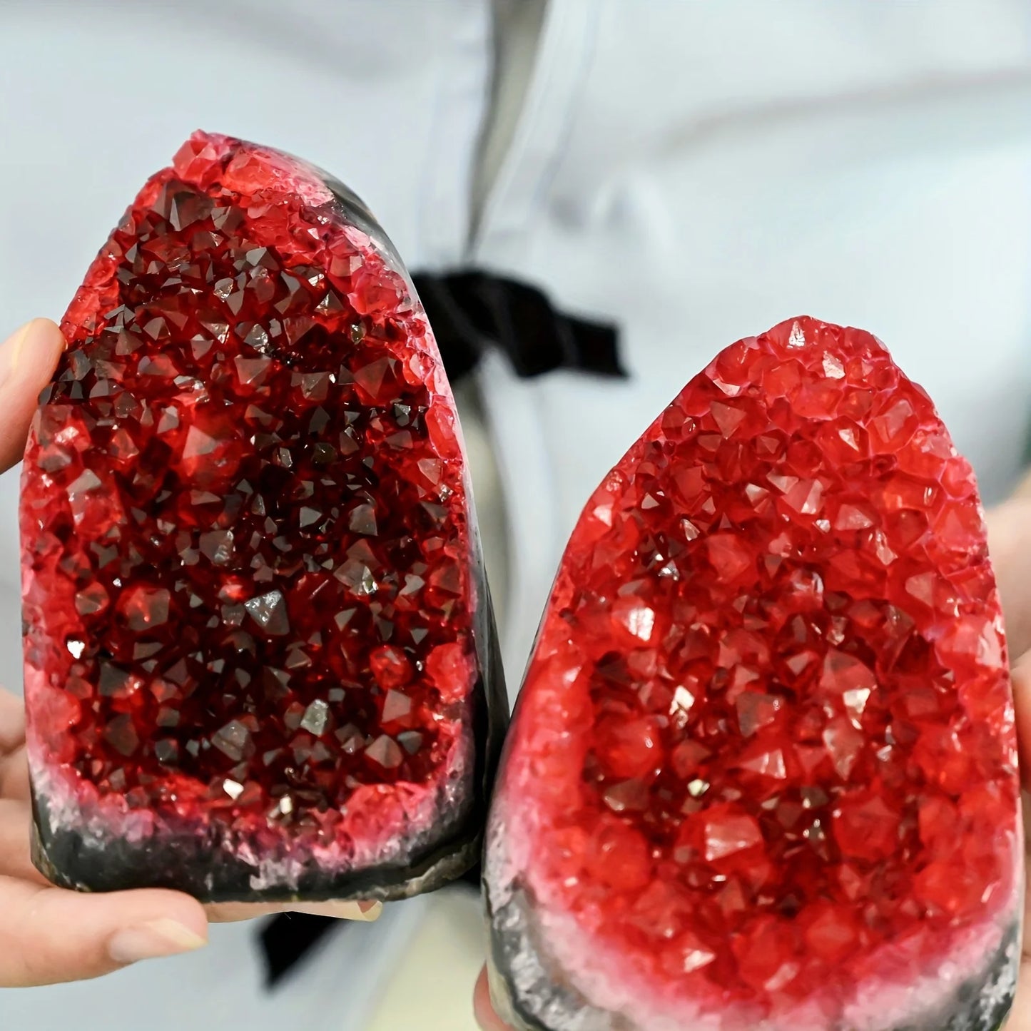 Rare Red Geode Crystal Cluster Cut Base For Home Decor