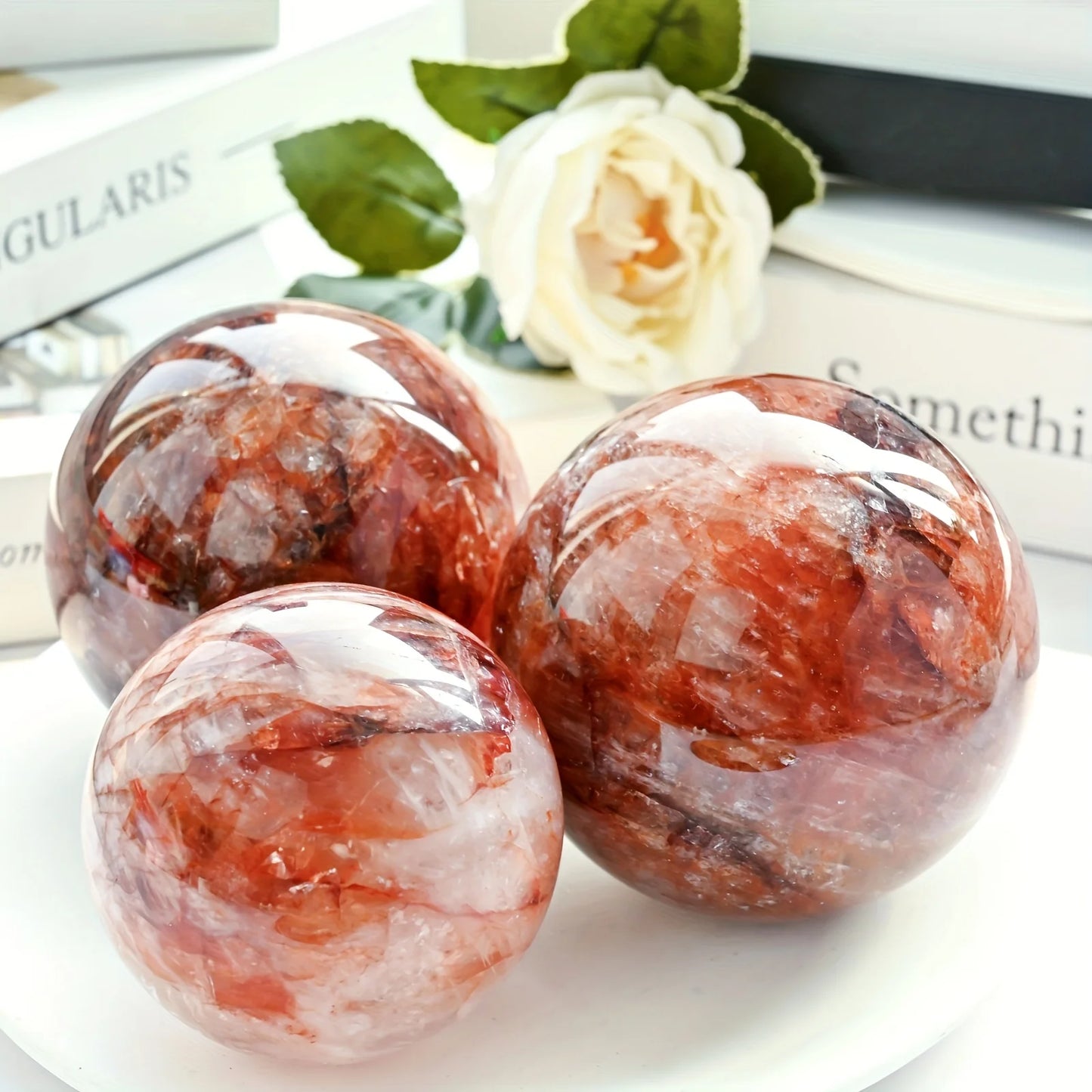 Large Fire Quartz Crystal Sphere Polished Ball Home Decor Gift Souvenir Magic Point Healing Stone