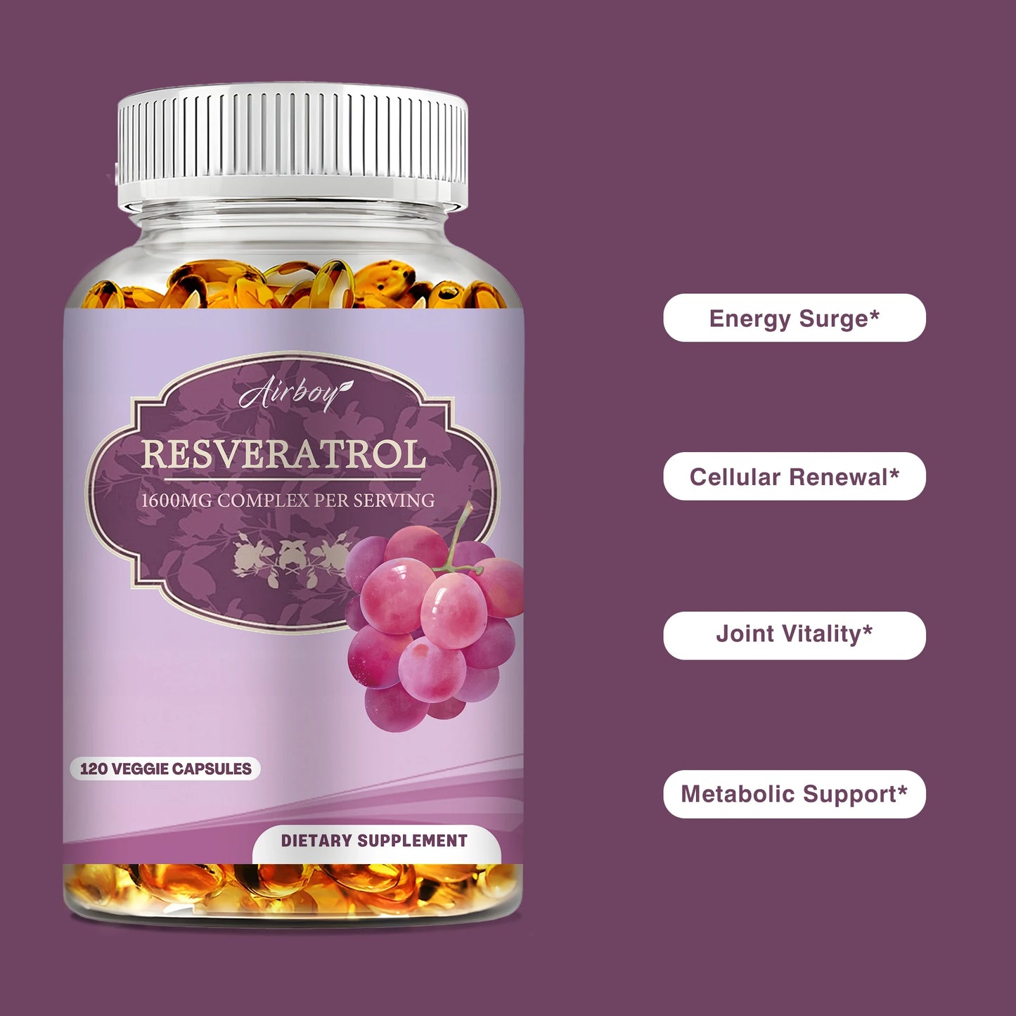 Resveratrol Capsules for Cardiovascular Health Anti Aging Antioxidants Immunity Boost and Skin Radiance 120 Count