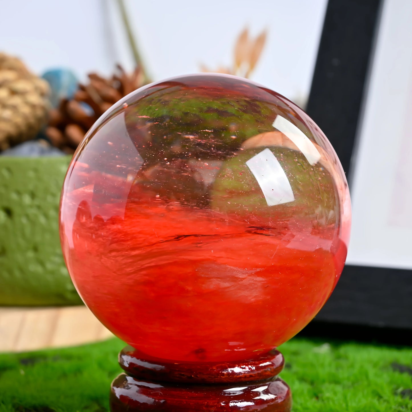 Red Smelting Stone Ball Quartz Crystal Sphere Home Decor